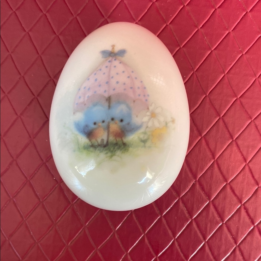 Vintage Designer ‘s Collection Egg with Blue Birds and Umbrella